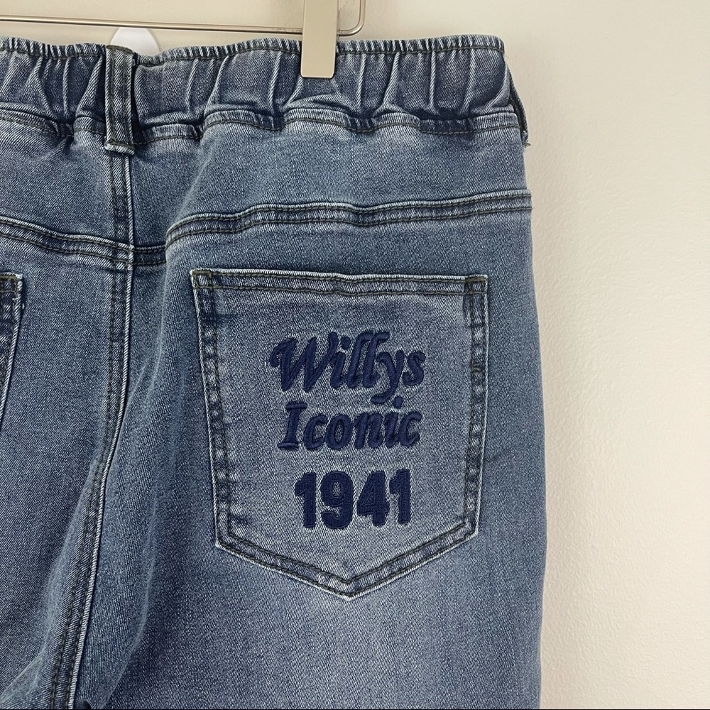 JEEP Dark Wash Denim High Waisted Embroidered Stitch Drawstring Waist Jeans